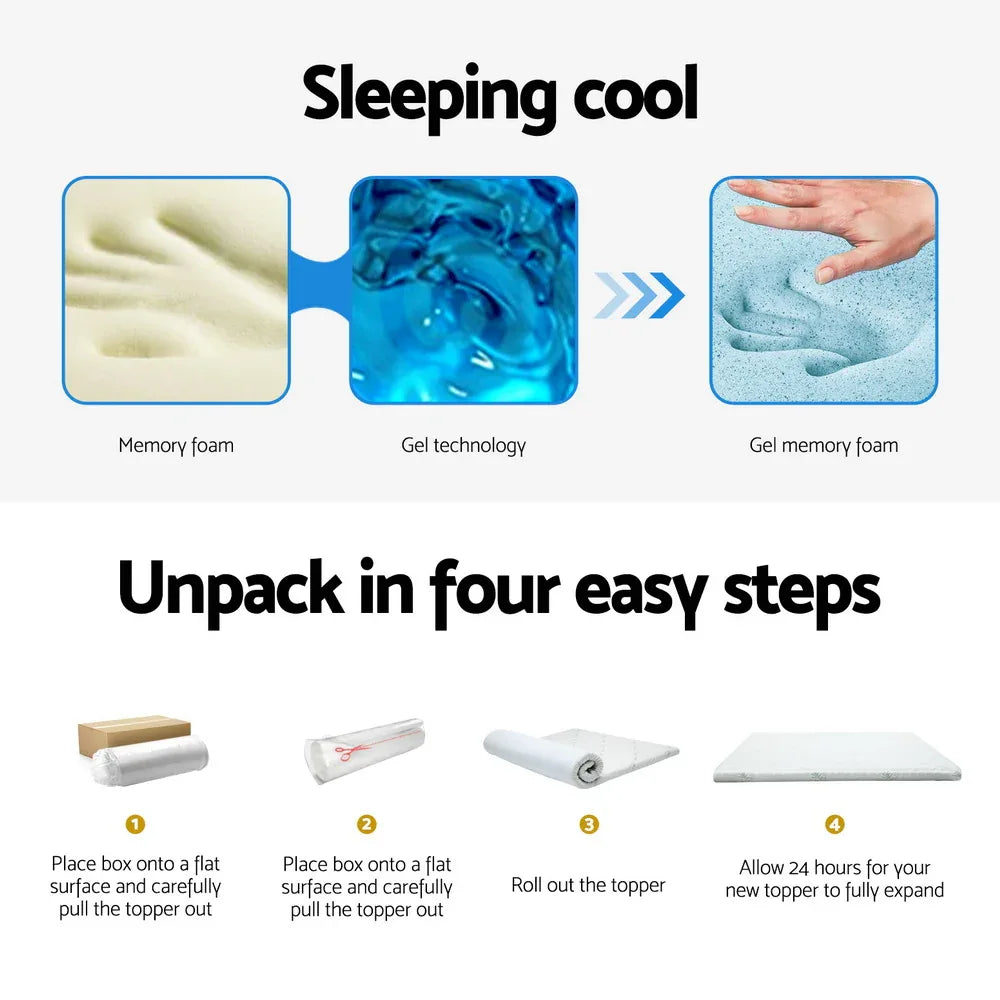 Giselle Bedding Memory Foam Mattress Topper Cool Gel Bed Mat Bamboo 10cm King - Mekamart Australia