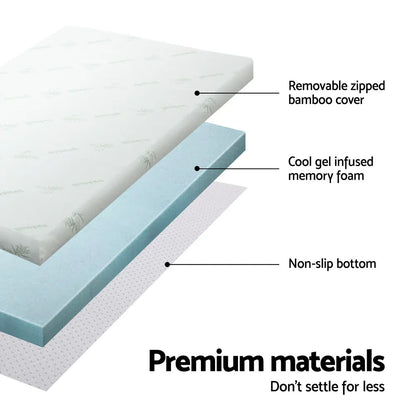 Giselle Bedding Memory Foam Mattress Topper Cool Gel Bed Mat Bamboo 10cm Single - Mekamart Australia