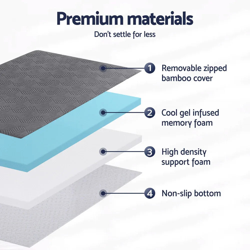 Giselle 8cm Memory Foam Mattress Topper Gel Dual Layer Foam Bamboo King Single - Mekamart Australia