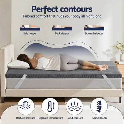 Giselle 8cm Memory Foam Mattress Topper Gel Dual Layer Foam Bamboo Queen - Mekamart Australia