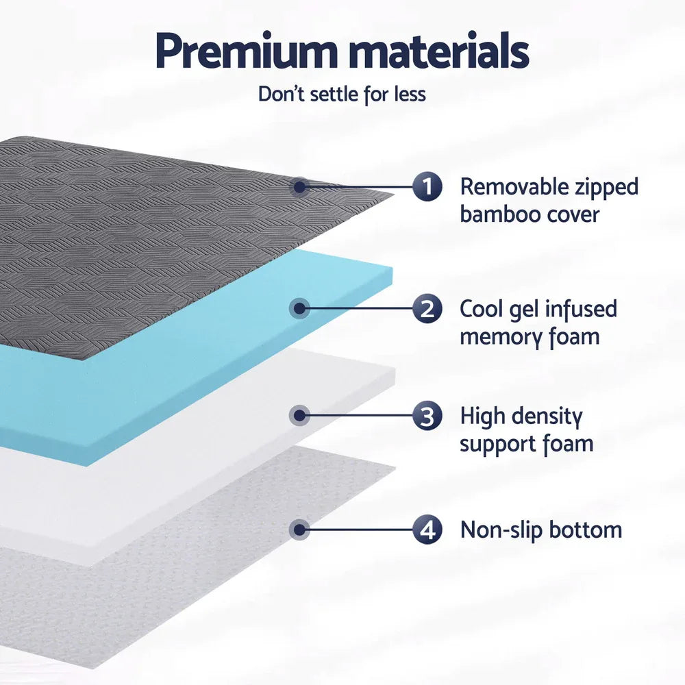 Giselle 8cm Memory Foam Mattress Topper Gel Dual Layer Foam Bamboo Queen - Mekamart Australia