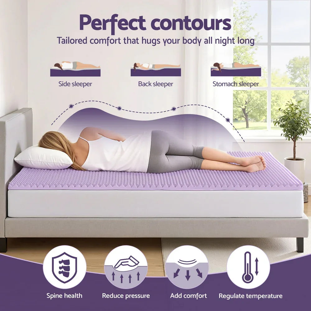 Giselle 5cm Memory Foam Mattress Topper Lavender Infused Egg Crate Pad Mat Double - Mekamart Australia