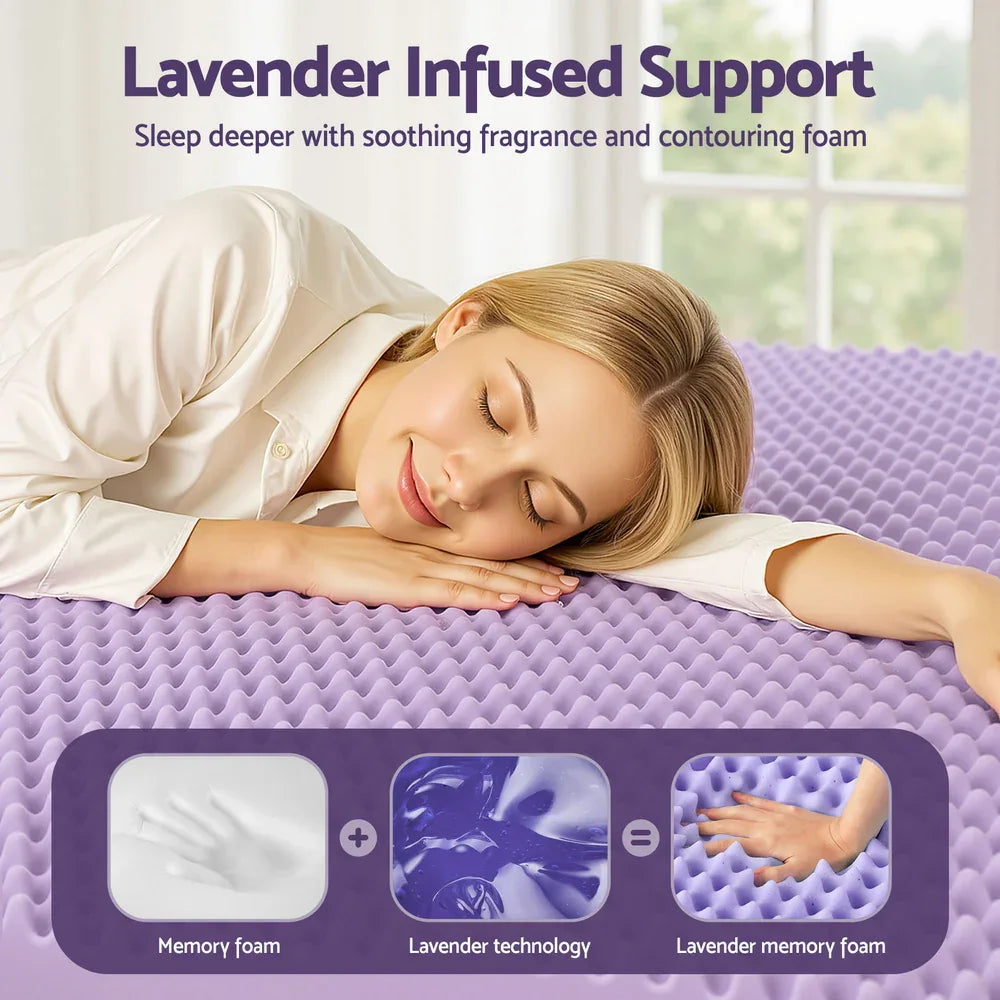 Giselle 5cm Memory Foam Mattress Topper Lavender Infused Egg Crate Pad Mat King - Mekamart Australia
