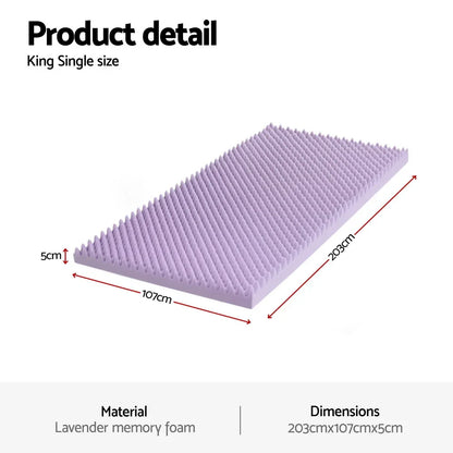 Giselle 5cm Memory Foam Mattress Topper Lavender Infused Egg Crate King Single - Mekamart Australia