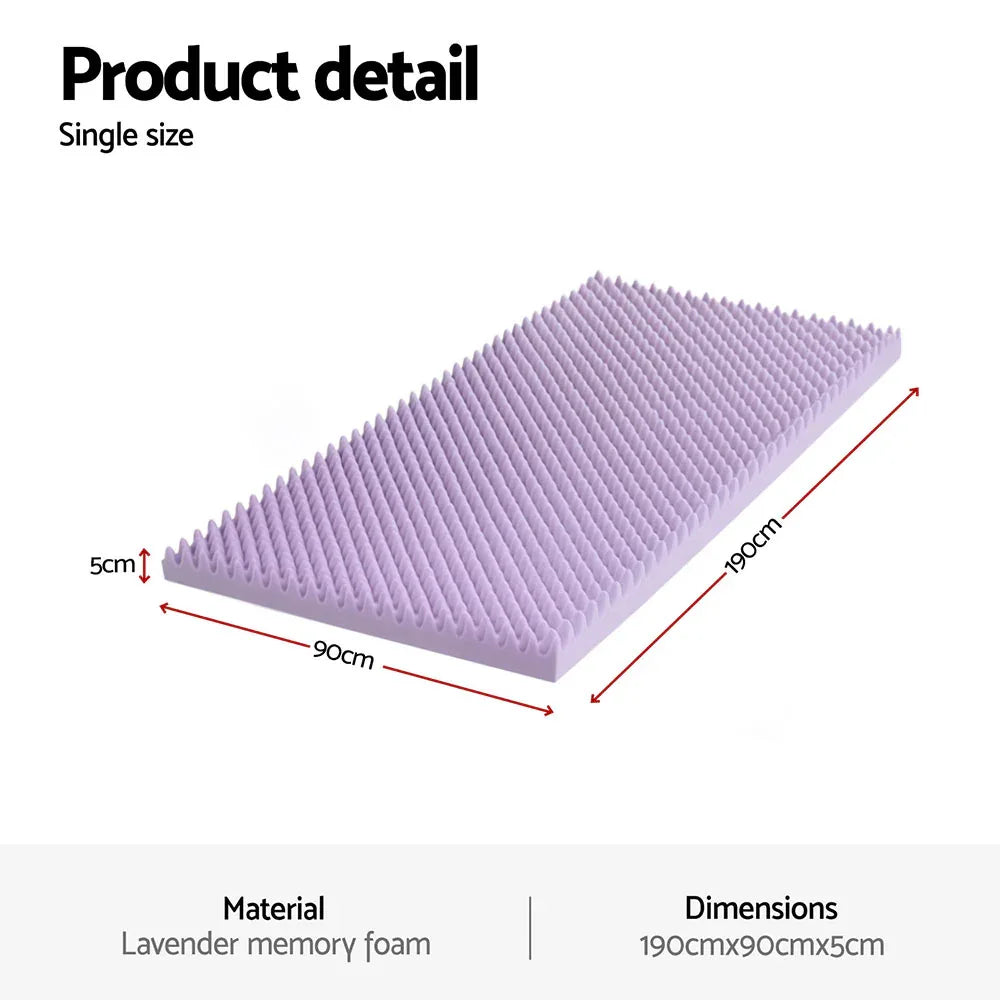 Giselle 5cm Memory Foam Mattress Topper Lavender Infused Egg Crate Pad Mat Single - Mekamart Australia