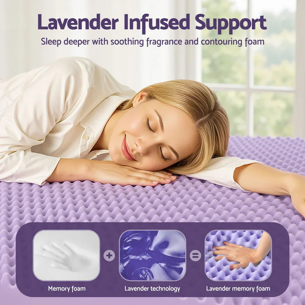 Giselle 5cm Memory Foam Mattress Topper Lavender Infused Egg Crate Pad Mat Single - Mekamart Australia