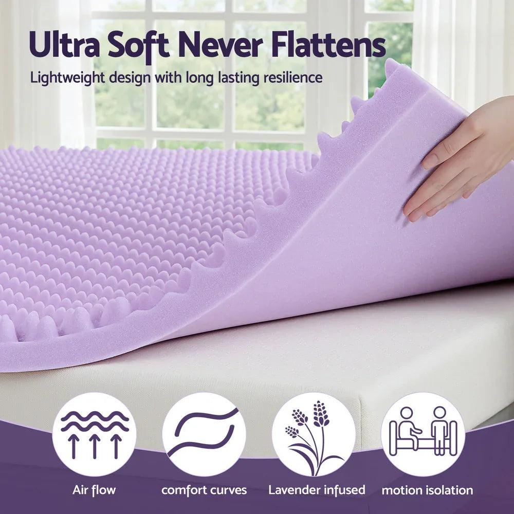 Giselle 5cm Memory Foam Mattress Topper Lavender Infused Egg Crate Pad Mat Single - Mekamart Australia