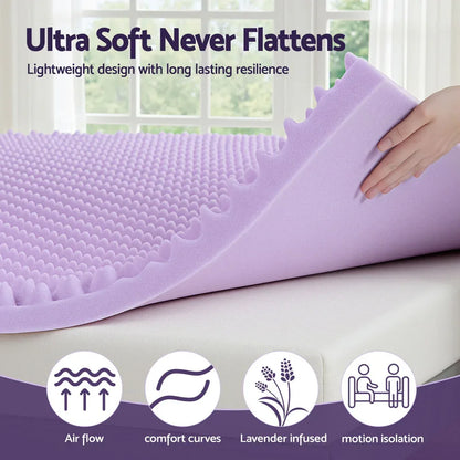 Giselle 5cm Memory Foam Mattress Topper Lavender Infused Egg Crate Pad Mat Single - Mekamart Australia