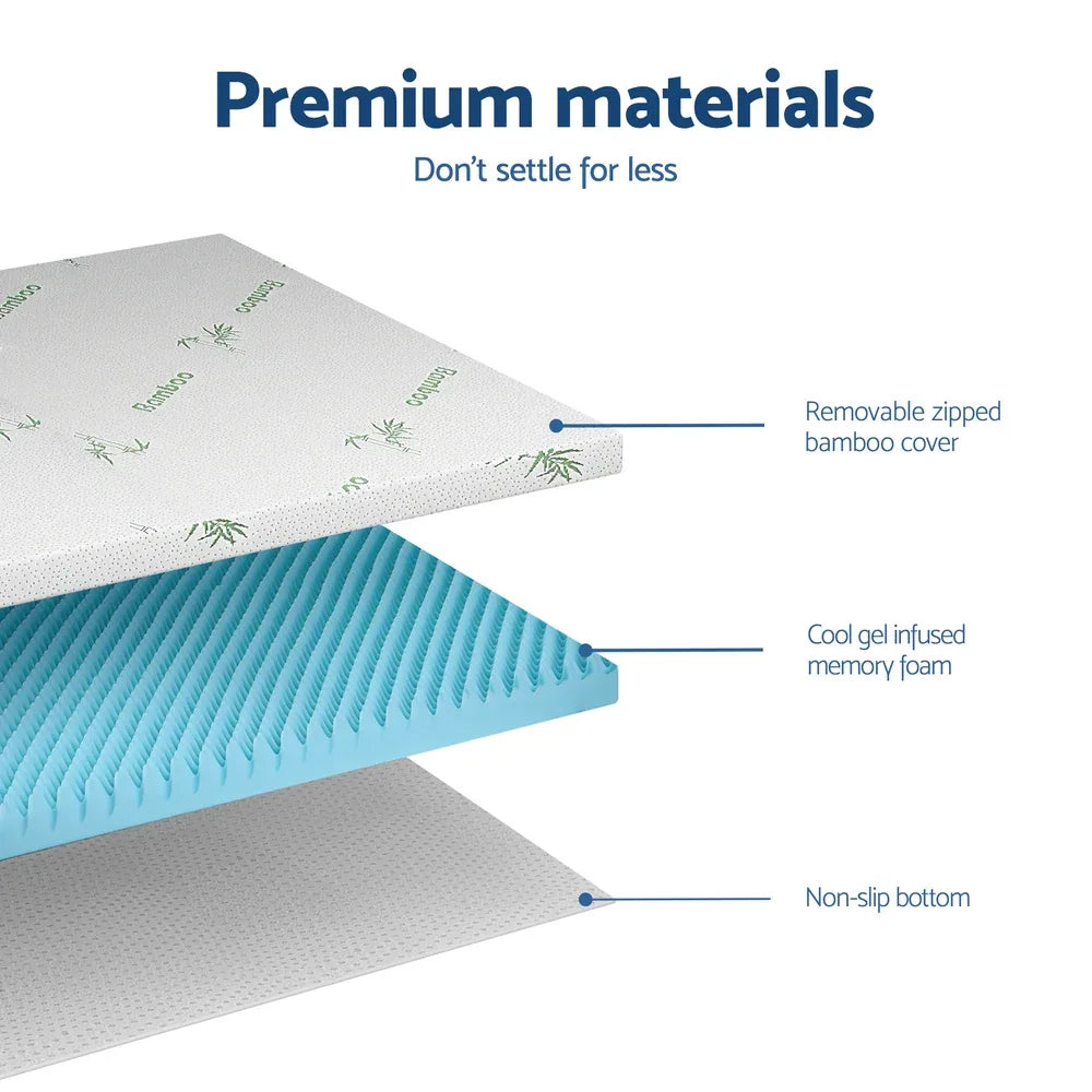 Giselle 8cm Memory Foam Mattress Topper Gel Egg Crate Foam Bamboo King Single - Mekamart Australia