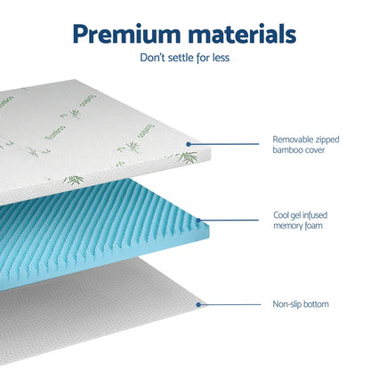 Giselle 8cm Memory Foam Mattress Topper Gel Egg Crate Foam Bamboo King Single - Mekamart Australia