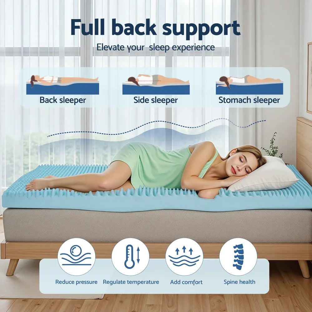 Giselle 8cm Memory Foam Mattress Topper Gel Egg Crate Foam Bamboo Queen - Mekamart Australia