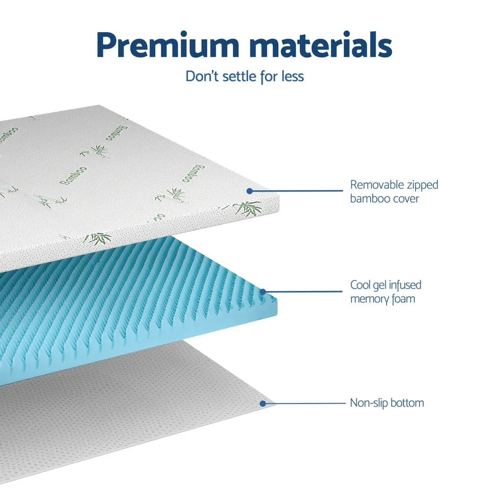 Giselle 8cm Memory Foam Mattress Topper Gel Egg Crate Foam Bamboo Queen - Mekamart Australia
