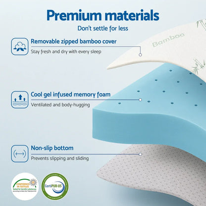 Giselle 12cm Memory Foam Mattress Topper Ventilated Cool Gel Bamboo Cover King Single - Mekamart Australia