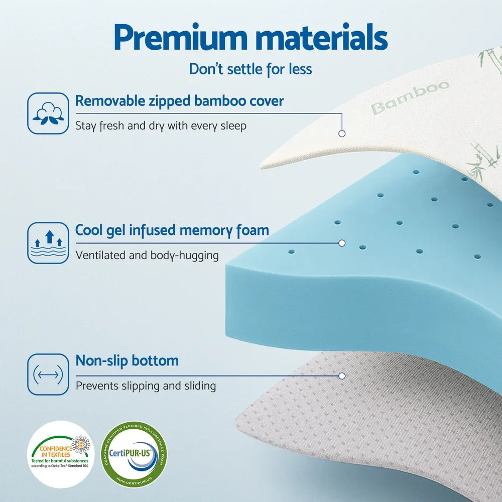 Giselle 12cm Memory Foam Mattress Topper Ventilated Cool Gel Bamboo Cover Queen - Mekamart Australia