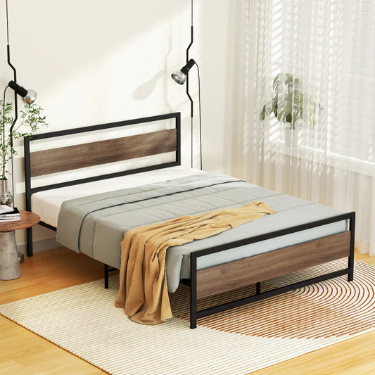 Artiss Bed Frame Double Size Metal Base Mattress Platform Foundation Black DREW - Mekamart Australia