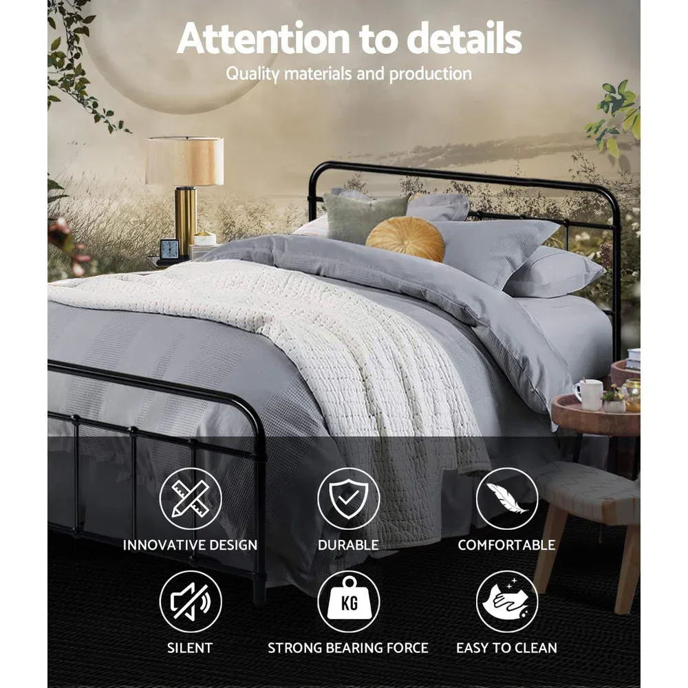Artiss Bed Frame Metal Bed Frame LEO - Double (Black) - Mekamart Australia