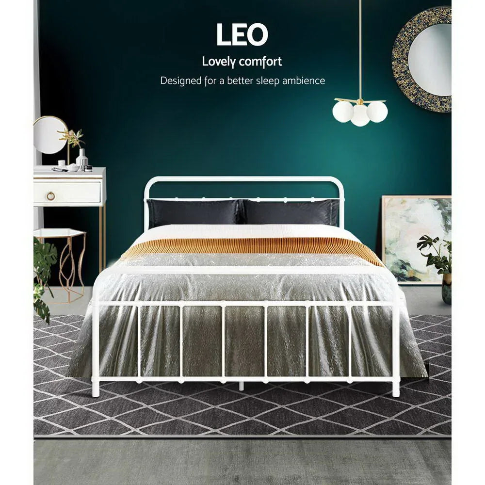 Artiss Bed Frame Metal Bed Frame LEO - Double (White) - Mekamart Australia
