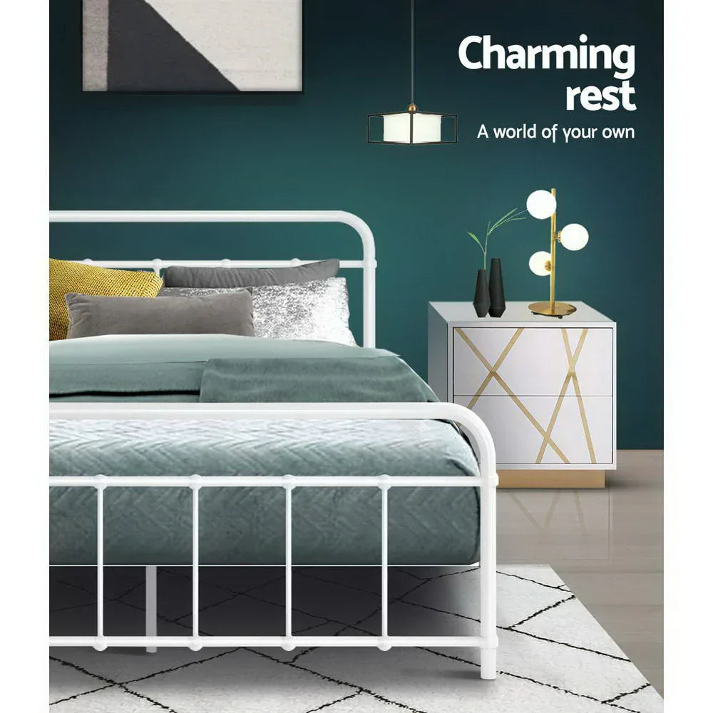 Artiss Bed Frame Metal Bed Frame LEO - Double (White) - Mekamart Australia