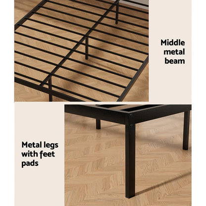 Artiss Bed Frame Double Size Metal Base Mattress Platform Foundation Black PAULA - Mekamart Australia