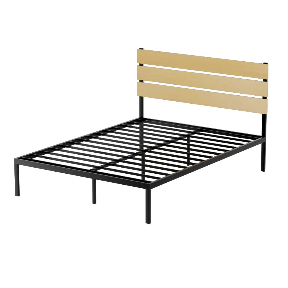 Artiss Bed Frame Queen Size Metal Base Mattress Platform Foundation Black PAULA - Mekamart Australia