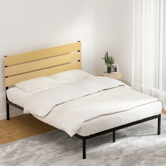 Artiss Bed Frame Queen Size Metal Base Mattress Platform Foundation Black PAULA - Mekamart Australia