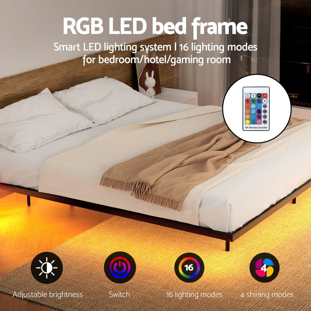 Artiss Double Bed Frame,Floating Metal Bed Frame with Smart LED Lights - Sturdy Metal Platform Bed Base, Silent Design, Tool-Free Assembly, 300KG Capacity for Home/Hotel/Master Bedroom - Mekamart Australia