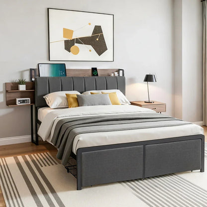 Artiss Metal Bed Frame Double Size with 2-Tier Hidden Storage with Charging Station - Mekamart Australia
