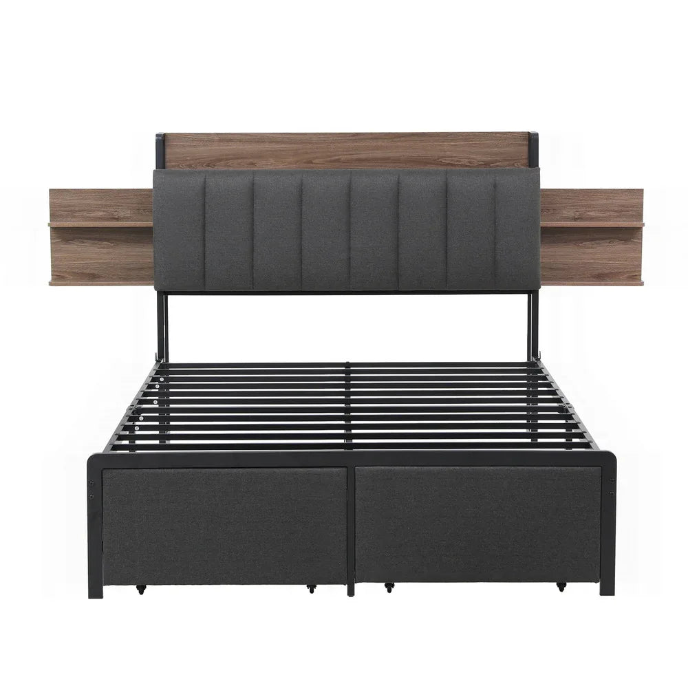 Artiss Metal Bed Frame Double Size with 2-Tier Hidden Storage with Charging Station - Mekamart Australia