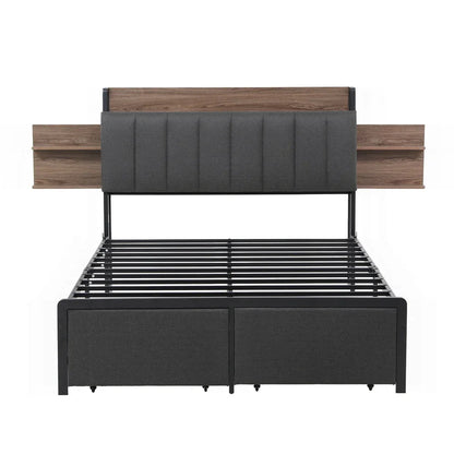 Artiss Metal Bed Frame Double Size with 2-Tier Hidden Storage with Charging Station - Mekamart Australia