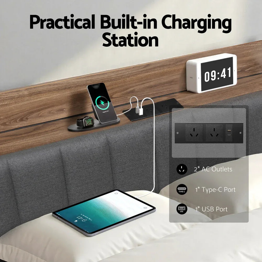 Artiss Metal Bed Frame Double Size with 2-Tier Hidden Storage with Charging Station - Mekamart Australia