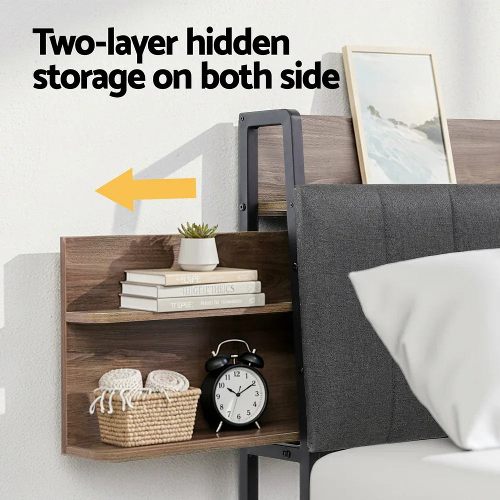 Artiss Metal Bed Frame Double Size with 2-Tier Hidden Storage with Charging Station - Mekamart Australia