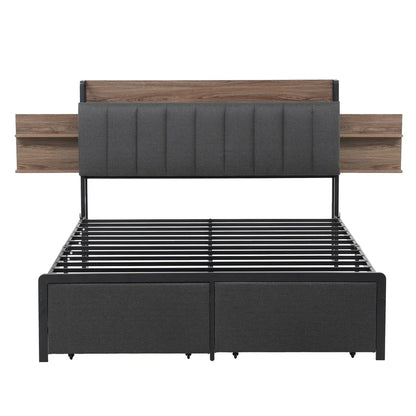 Artiss Metal Bed Frame Queen Size with 2-Tier Hidden Storage with Charging Station - Mekamart Australia