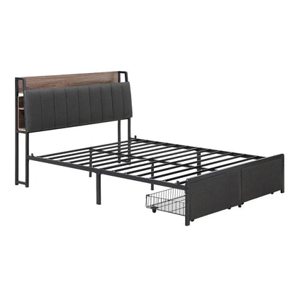 Artiss Metal Bed Frame Queen Size with 2-Tier Hidden Storage with Charging Station - Mekamart Australia