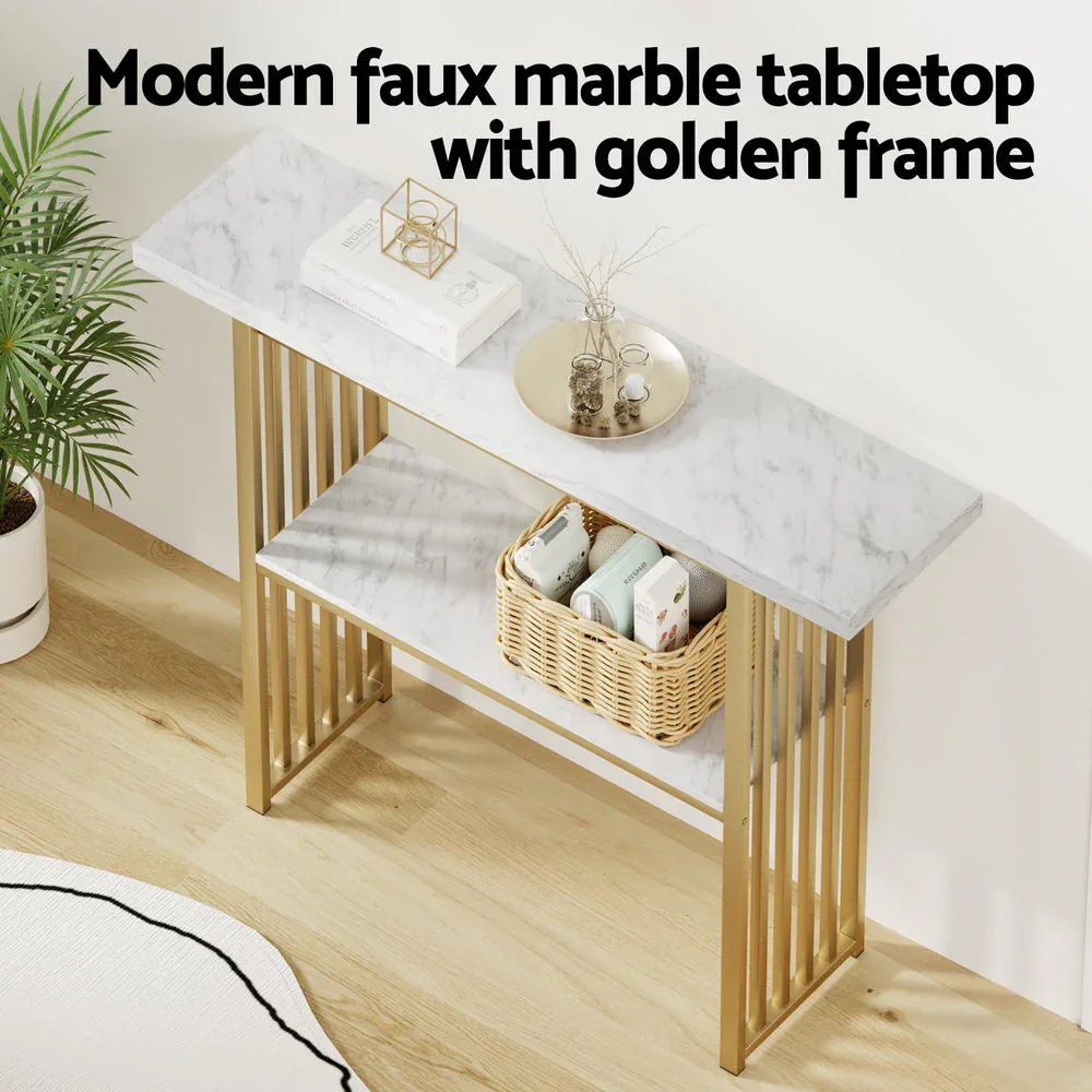 Artiss Console Table Marble Effect White&Gold - Mekamart Australia