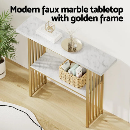 Artiss Console Table Marble Effect White&Gold - Mekamart Australia
