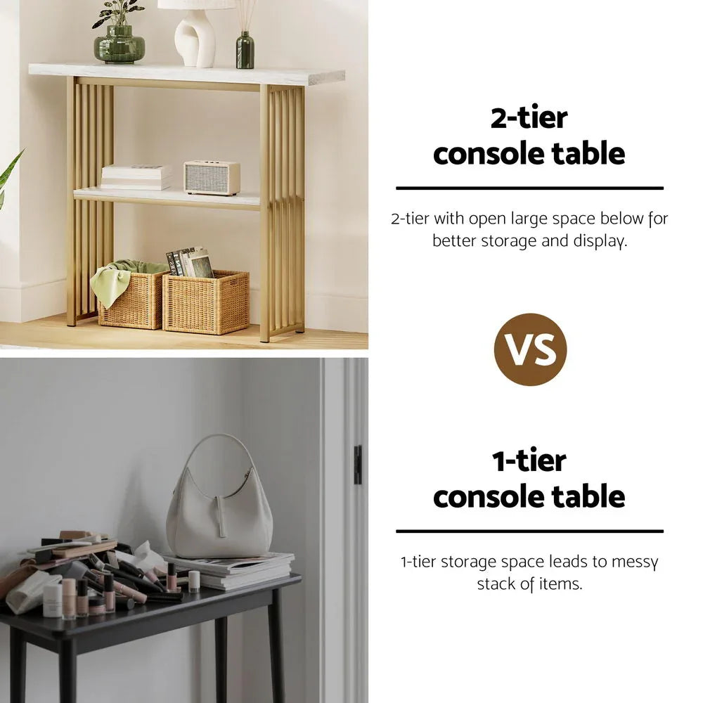 Artiss Console Table Marble Effect White&Gold - Mekamart Australia