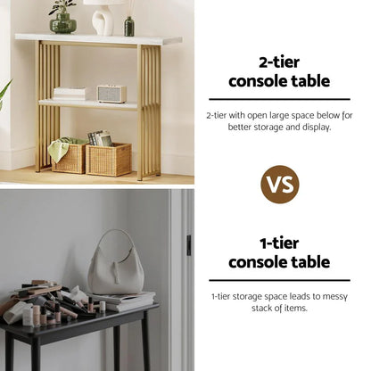 Artiss Console Table Marble Effect White&Gold - Mekamart Australia