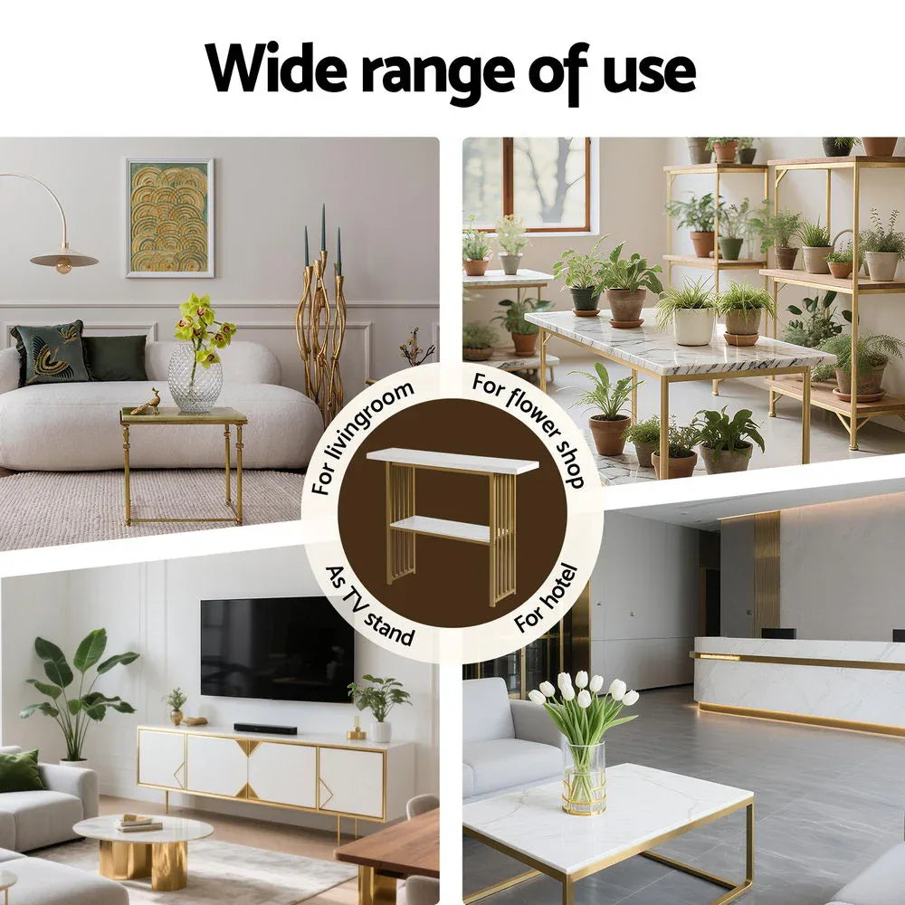 Artiss Console Table Marble Effect White&Gold - Mekamart Australia