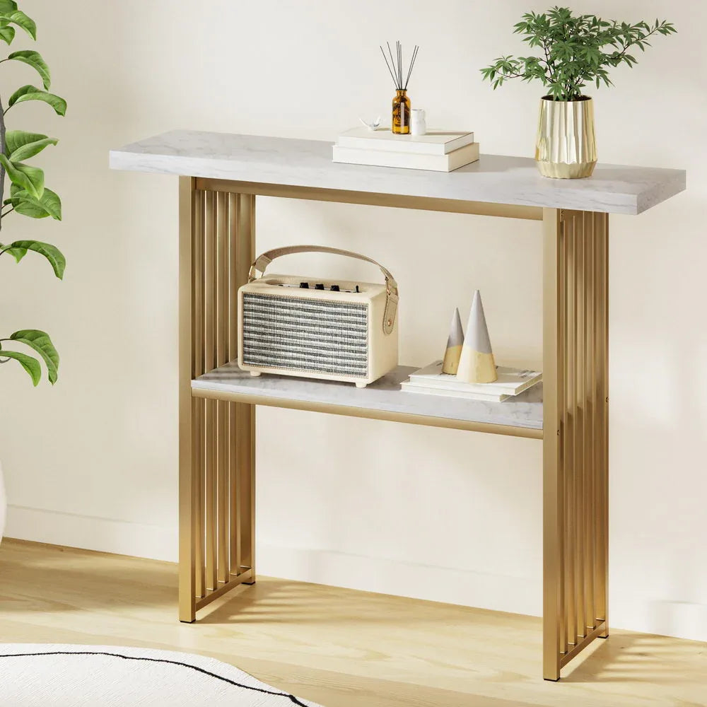 Artiss Console Table Marble Effect White&Gold - Mekamart Australia