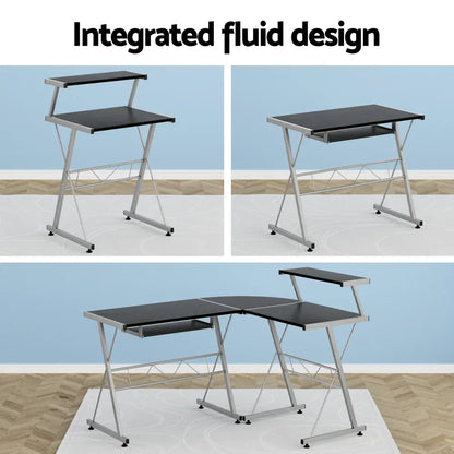 Artiss Computer Desk L-Shape Keyboard Tray Shelf Black - Mekamart Australia