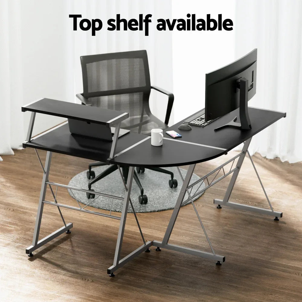 Artiss Computer Desk L-Shape Keyboard Tray Shelf Black - Mekamart Australia
