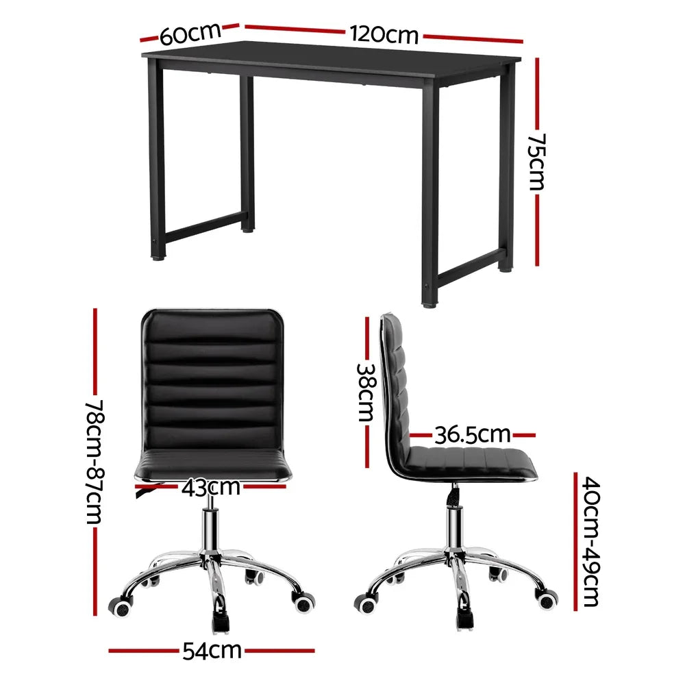 Artiss Computer Desk 120cm Executive Office Chairs Set PU Leather Low Back Black - Mekamart Australia