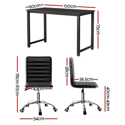 Artiss Computer Desk 120cm Executive Office Chairs Set PU Leather Low Back Black - Mekamart Australia