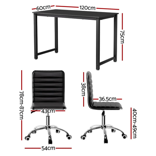 Artiss Computer Desk 120cm Executive Office Chairs Set PU Leather Low Back Black - Mekamart Australia