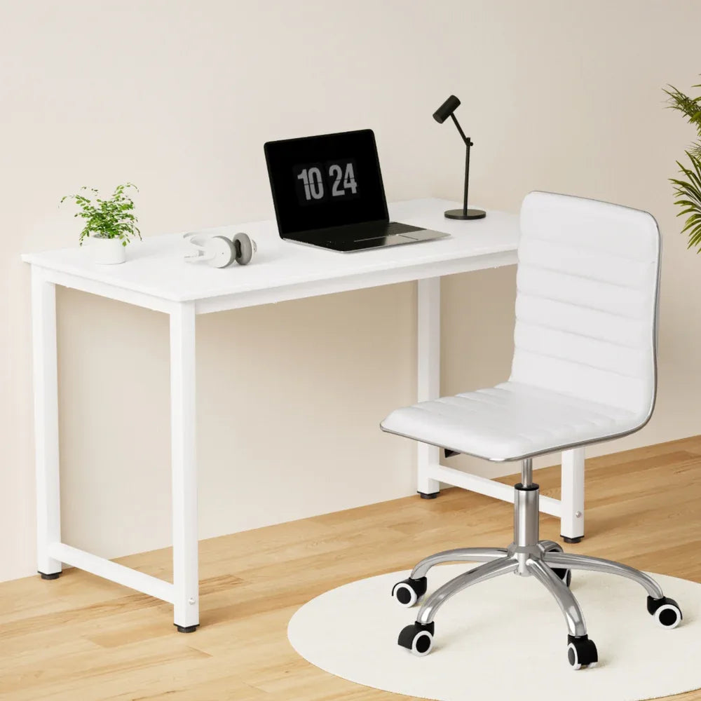 Artiss Computer Desk 120cm Executive Office Chairs Set PU Leather Low Back White - Mekamart Australia