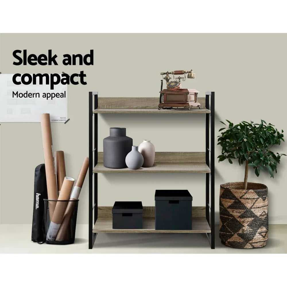 Artiss Bookshelf 3 Tiers - NOE Black and Oak - Mekamart Australia
