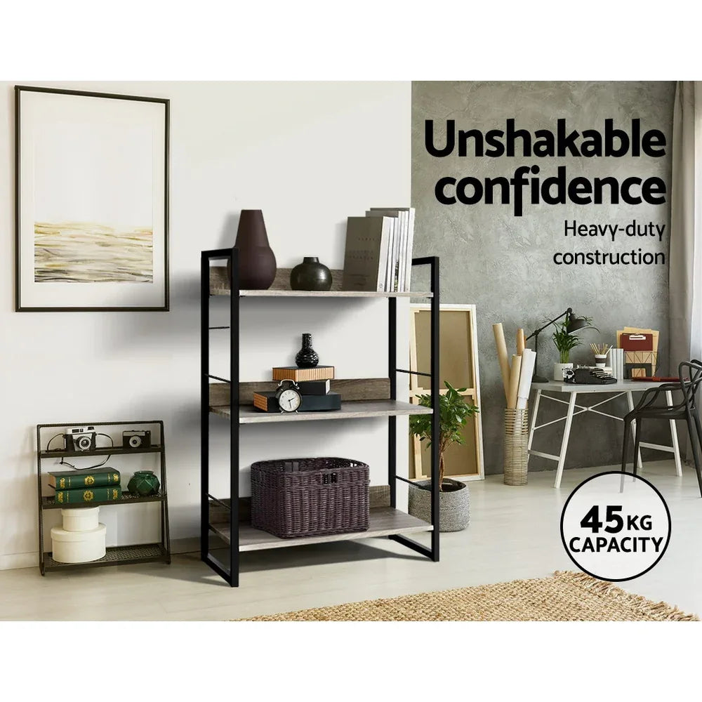 Artiss Bookshelf 3 Tiers - NOE Black and Oak - Mekamart Australia