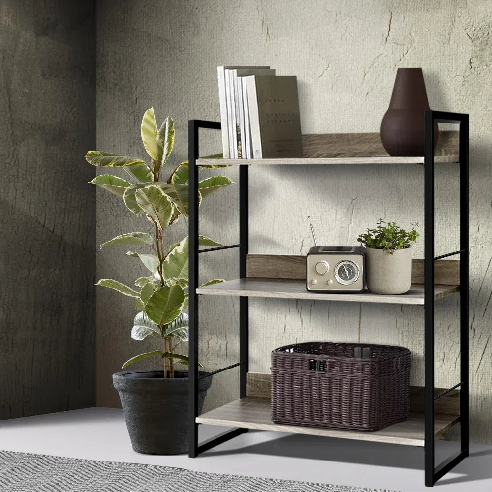 Artiss Bookshelf 3 Tiers - NOE Black and Oak - Mekamart Australia