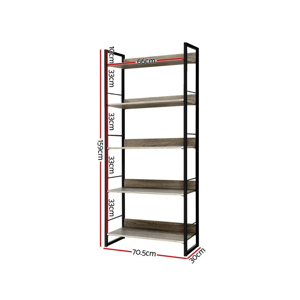 Artiss Bookshelf 5 Tiers - NOE Black and Oak - Mekamart Australia