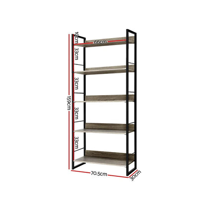 Artiss Bookshelf 5 Tiers - NOE Black and Oak - Mekamart Australia